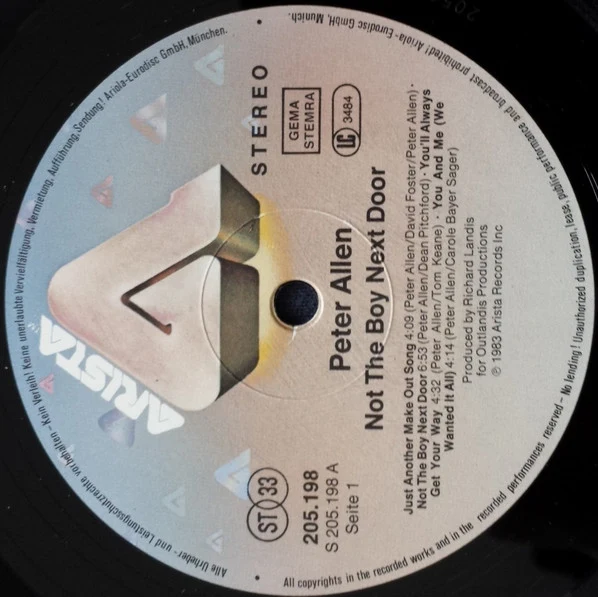 Peter Allen - Not The Boy Next Door (LP, Album) - Image 3