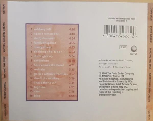 Peter Gabriel - Shaking The Tree (Sixteen Golden Greats) (CD, Comp, RE) - Image 3