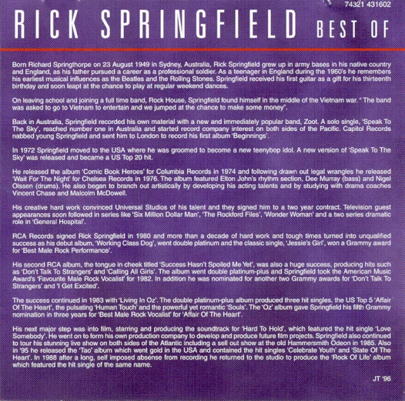 Rick Springfield - Best Of (CD, Comp) - Image 2
