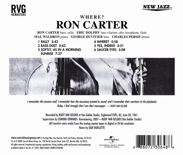Ron Carter With Eric Dolphy, Mal Waldron - Where? (CD, Album, RE, RM) - Image 4