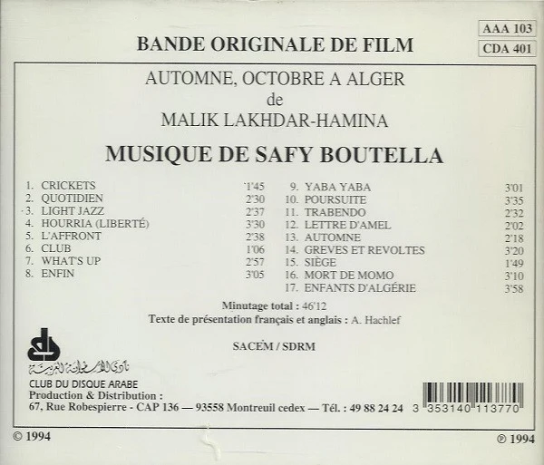 Safy Boutella - Automne - Octobre à Alger (CD, Album) - Image 2