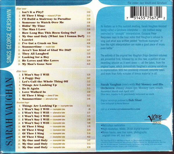 Sarah Vaughan - Sings George Gershwin (2xCD, RE) - Image 2