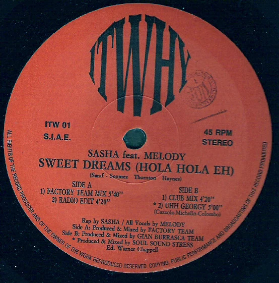 Sasha Feat. Melody Castellari - Sweet Dreams (Hola Hola Eh) (12") - Image 4