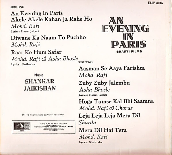 Shankar Jaikishan* - An Evening In Paris (LP) - Image 2