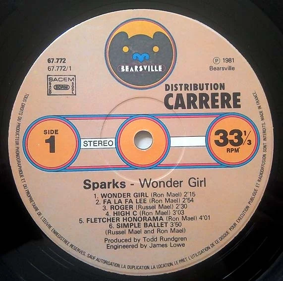 Sparks - Sparks/Wonder Girl (LP, Album, RE) - Image 3