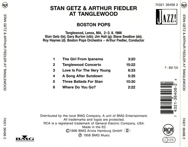 Stan Getz & Arthur Fiedler, Boston Pops* - Stan Getz & Arthur Fiedler At Tanglewood (CD, Album) - Image 2