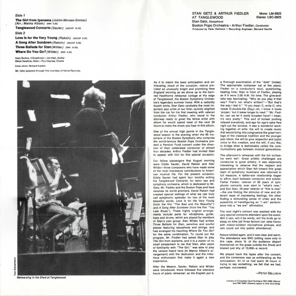 Stan Getz & Arthur Fiedler, Boston Pops* - Stan Getz & Arthur Fiedler At Tanglewood (CD, Album) - Image 5