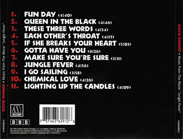 Stevie Wonder - Music From The Movie "Jungle Fever" (CD, Album, RE) - Image 2