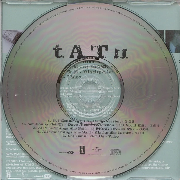 t.A.T.u. - Not Gonna Get Us (CD, Maxi, Enh) - Image 3