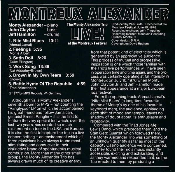 The Monty Alexander Trio - Montreux Alexander - Live! At The Montreux Festival 1976 (CD, Album, RE) - Image 5