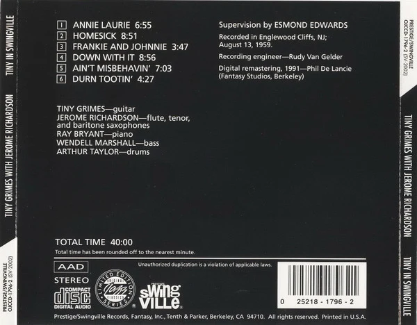 Tiny Grimes With Jerome Richardson - Tiny In Swingville (CD, Album, Ltd, RE, RM) - Image 5