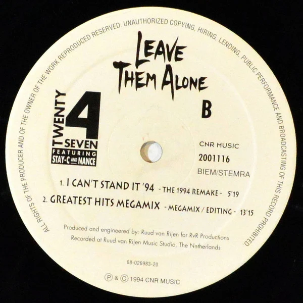 Twenty 4 Seven Featuring Stay-C And Nance - Leave Them Alone (12") - Image 4