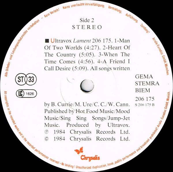 Ultravox - Lament (LP, Album) - Image 4
