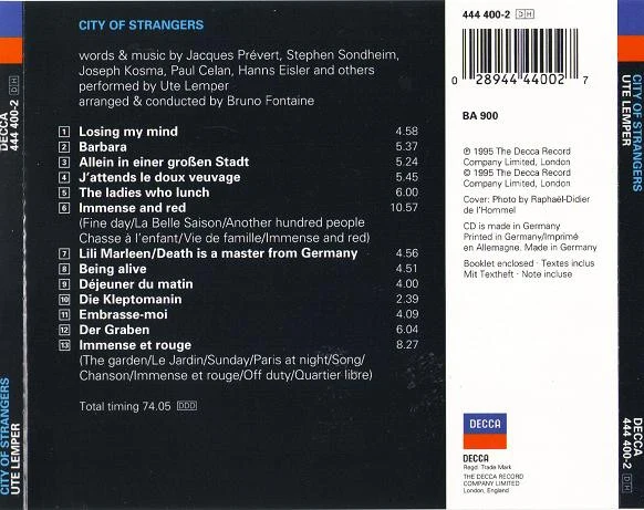 Ute Lemper - City Of Strangers (CD, Album) - Image 2
