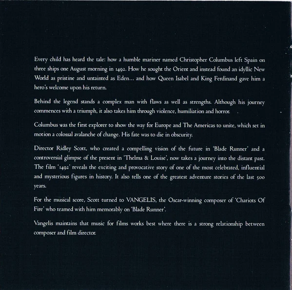 Vangelis - 1492 – Conquest Of Paradise (Music From The Original Soundtrack) (CD, Album) - Image 5