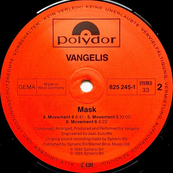 Vangelis - Mask (LP, Album) - Image 4