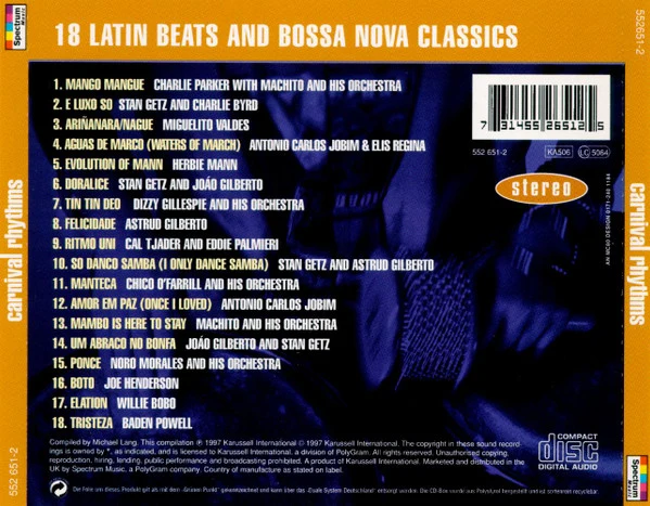 Various - Carnival Rhythms (18 Latin Beats And Bossa Nova Classics) (CD, Comp) - Image 2