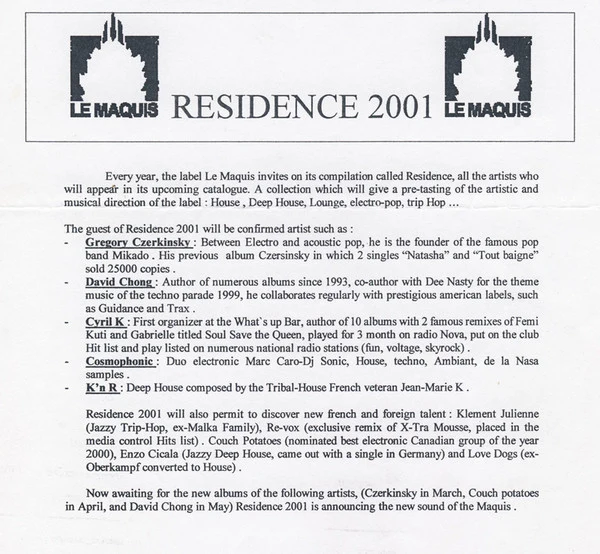 Various - Le Maquis Presents Residence 2001 (CD, Comp) - Image 4
