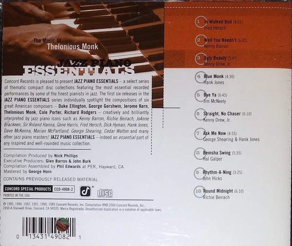 Various - The Music Of Thelonius Monk - Jazz Piano Essentials  (CD, Comp, Promo) - Image 2