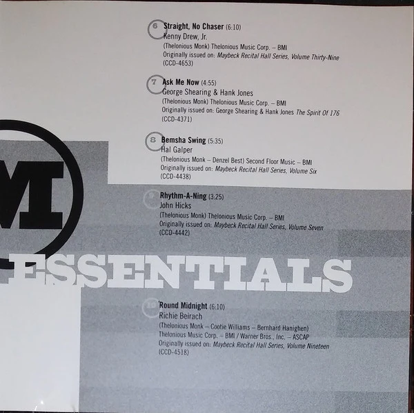 Various - The Music Of Thelonius Monk - Jazz Piano Essentials  (CD, Comp, Promo) - Image 4