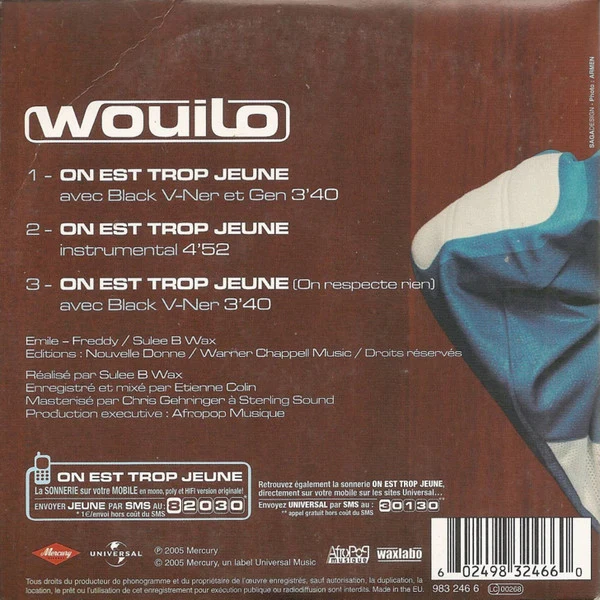 Wouilo Avec Black V-Ner* & Gen* - On Est Trop Jeune (CD, Single, Car) - Image 2